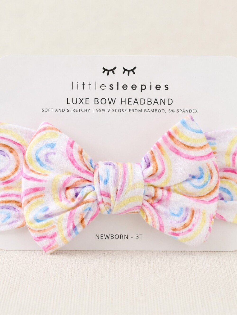 Little Sleepies Pastel Rainbows Luxe Bow Headband Newborn–3T NIP